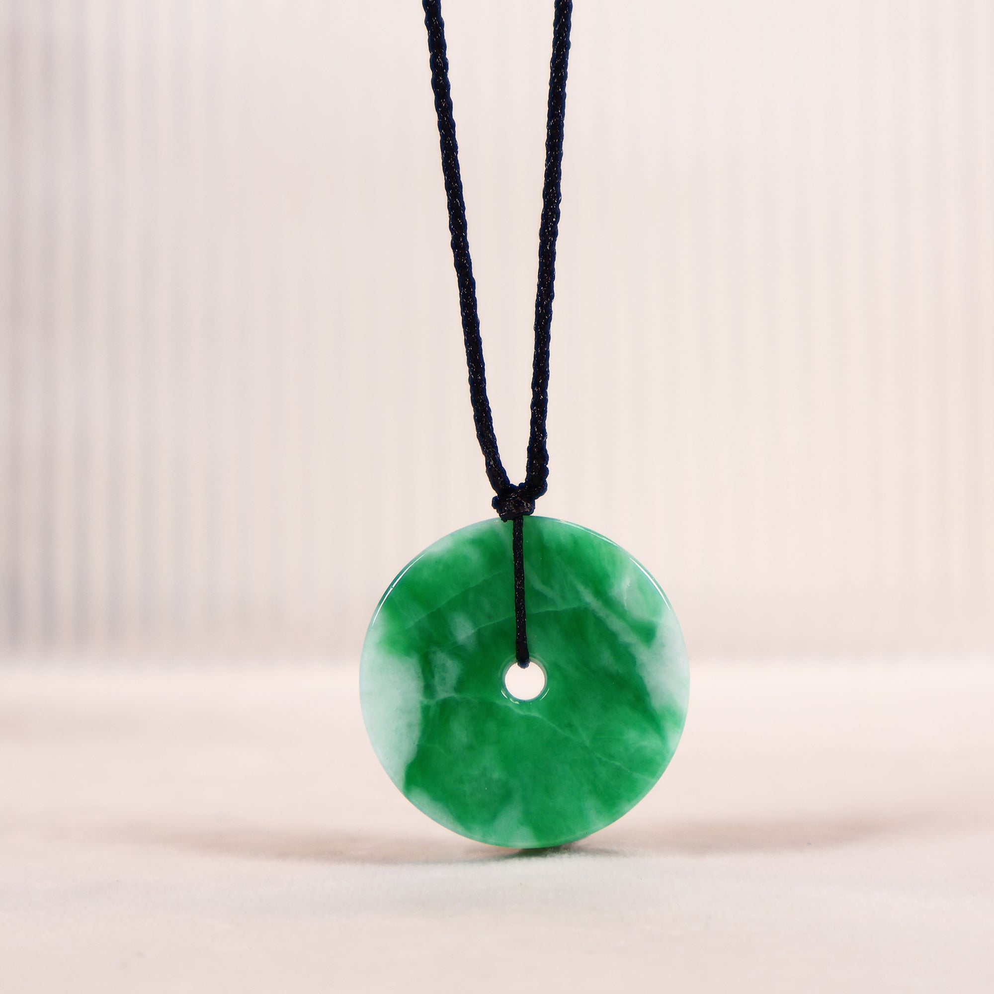 Intense Green Round Disc Jade Pendant - 28.3mm with Adjustable Cord
