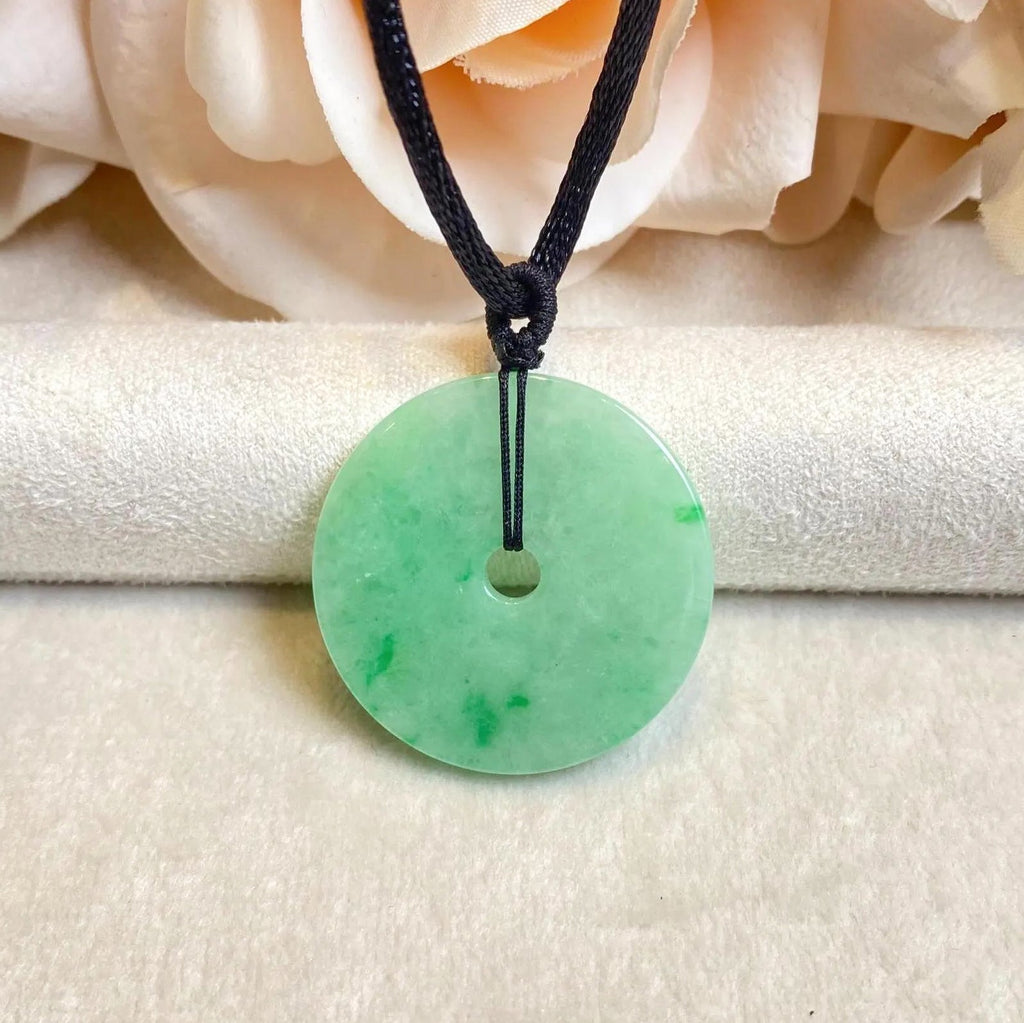 Bright Apple Green Jade Donut Pendant Necklace