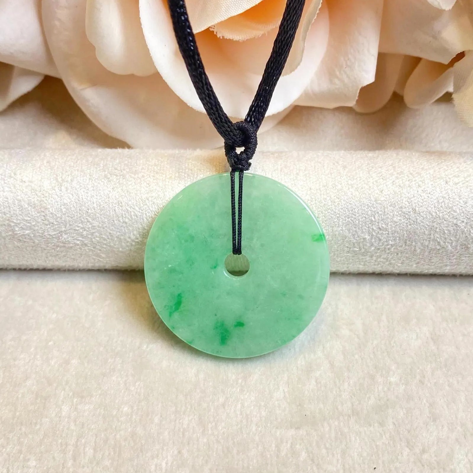 Bright Apple Green Jade Donut Pendant Necklace