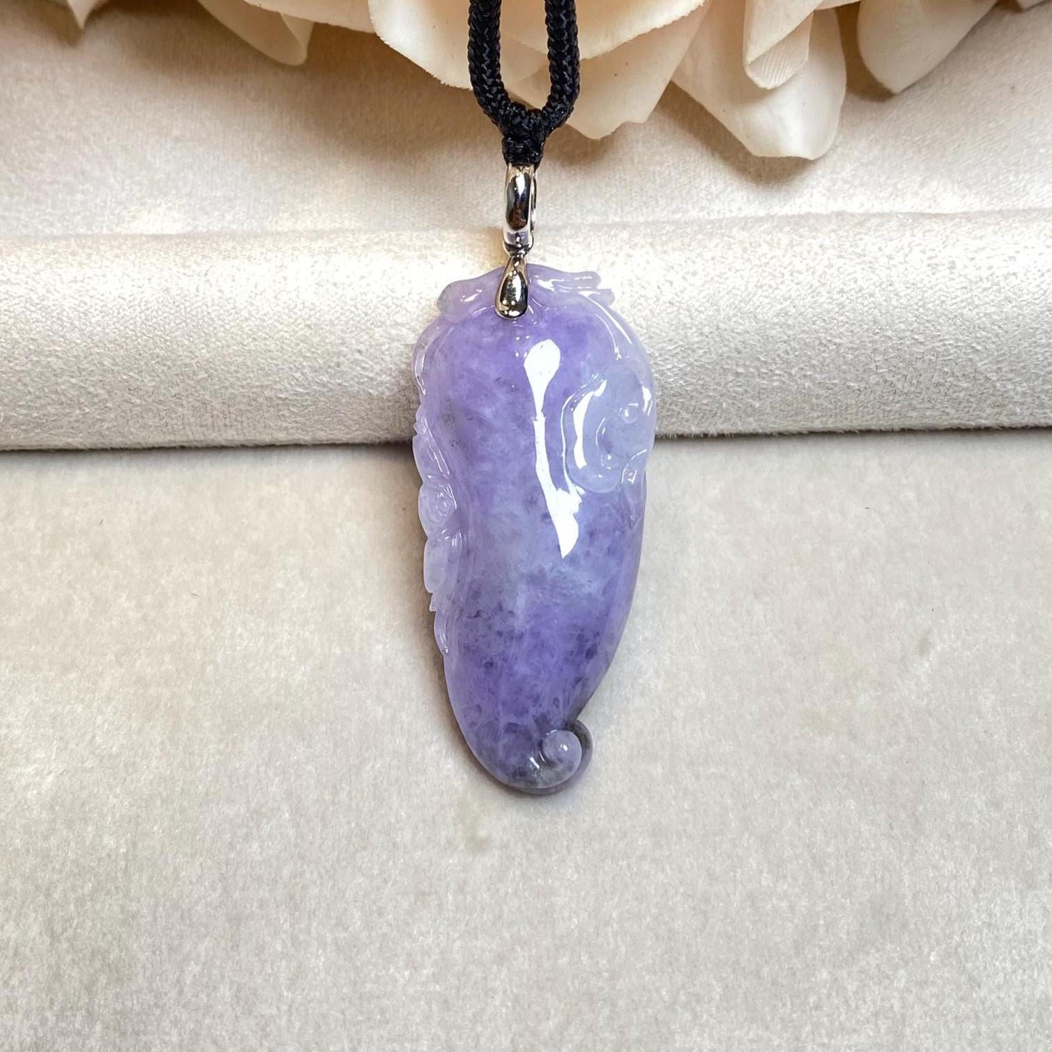 Rare Imperial Purple Jade Melon Pendant Necklace – 18K White Gold Bail