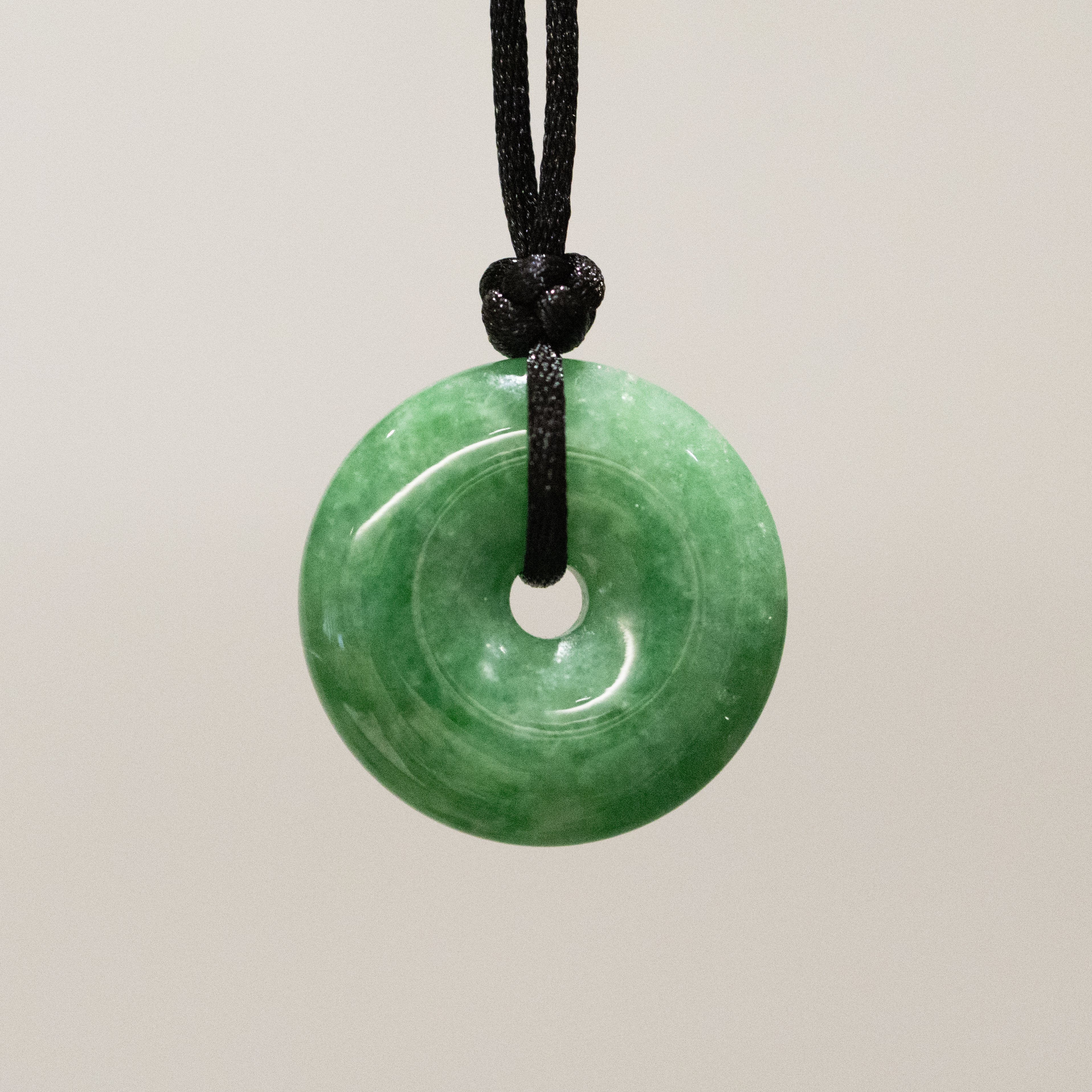 Green Jade Round Donut Pendant 26mm - Calming Gemstone