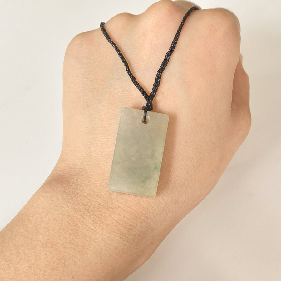 Green and Brown Jade Block Pendant Necklace