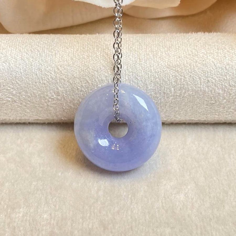 Purple Jade Donut Pendant Necklace - Type-A Burmese Jadeite, 18k Gold or 925 Silver