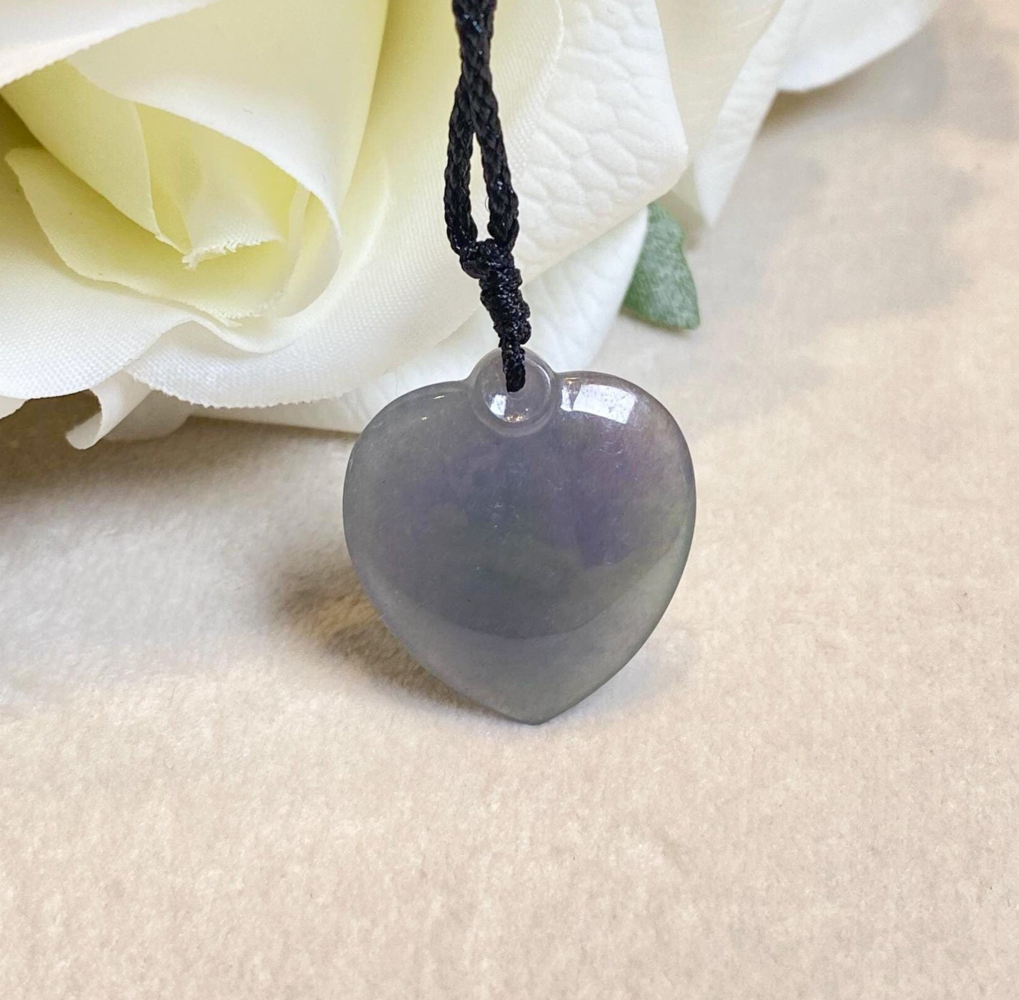 Dainty Heart Shape Purple Jade Pendant Necklace