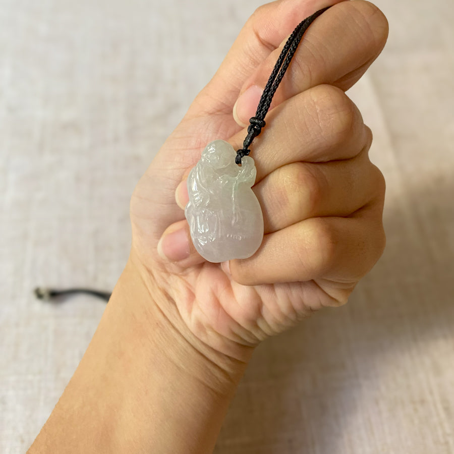 Natural Burma Jadeite Jade Carving Monk Pendant Necklace Gransky Jewellery