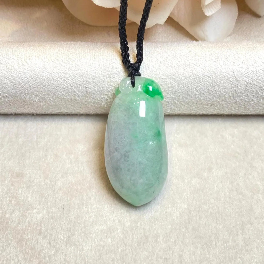 Gransky Handmade Carved Melon Green Jade Pendant