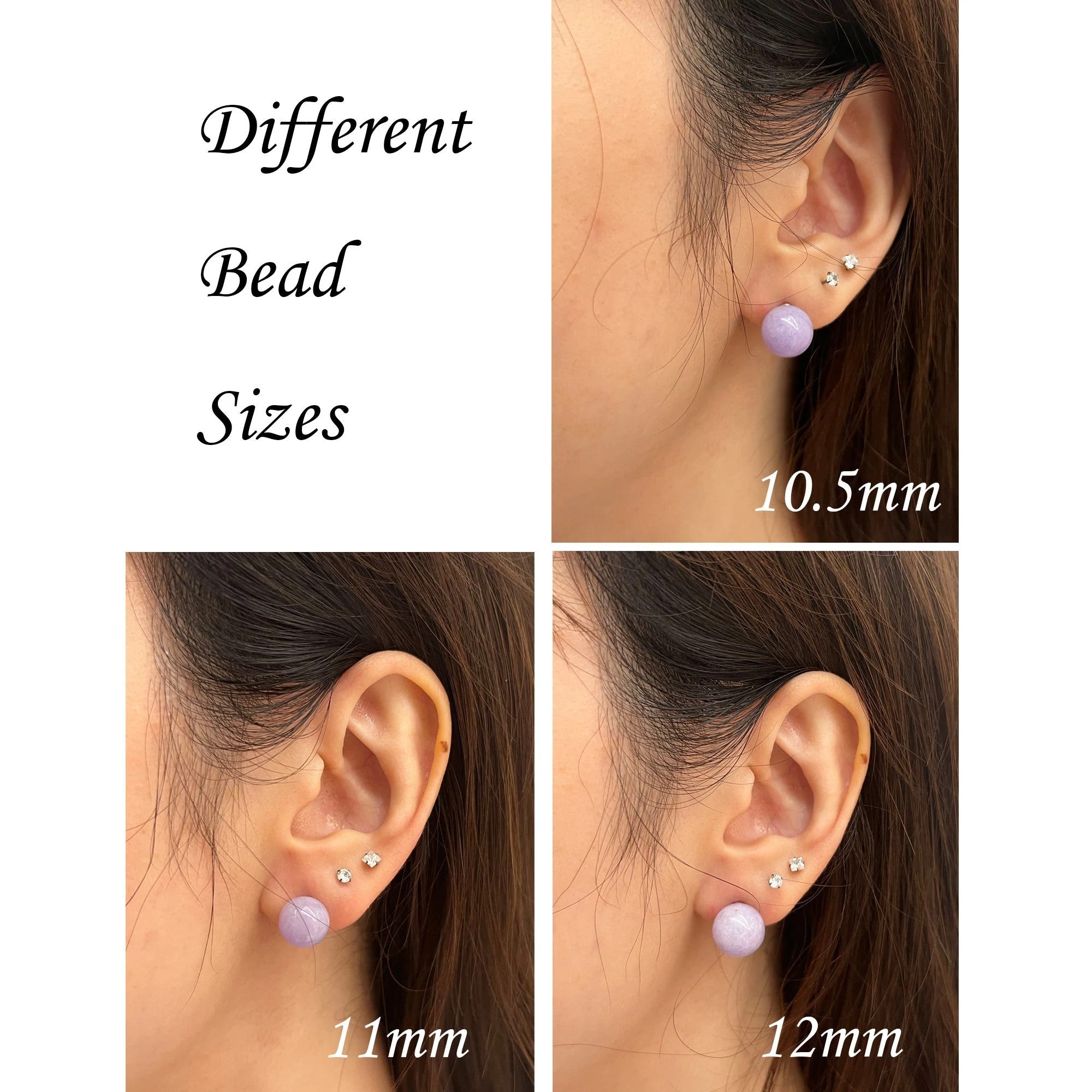 Intense Purple Jade Beaded Studs Earring Natural Type A Certified