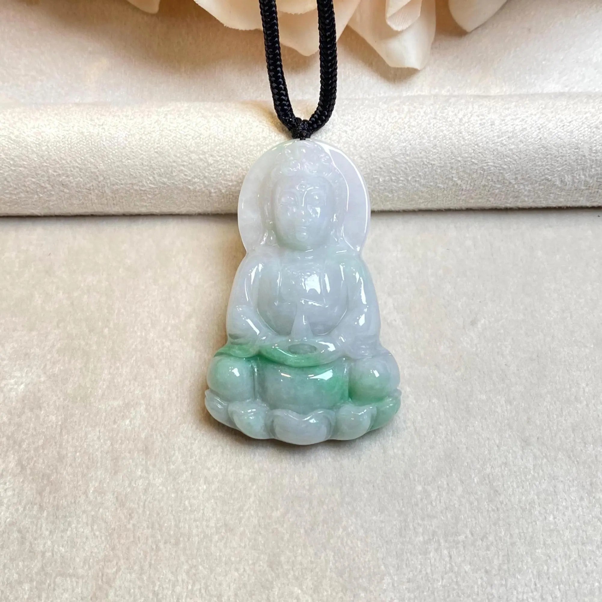Handmade Smooth Green Guanyin Jade Pendant Necklace