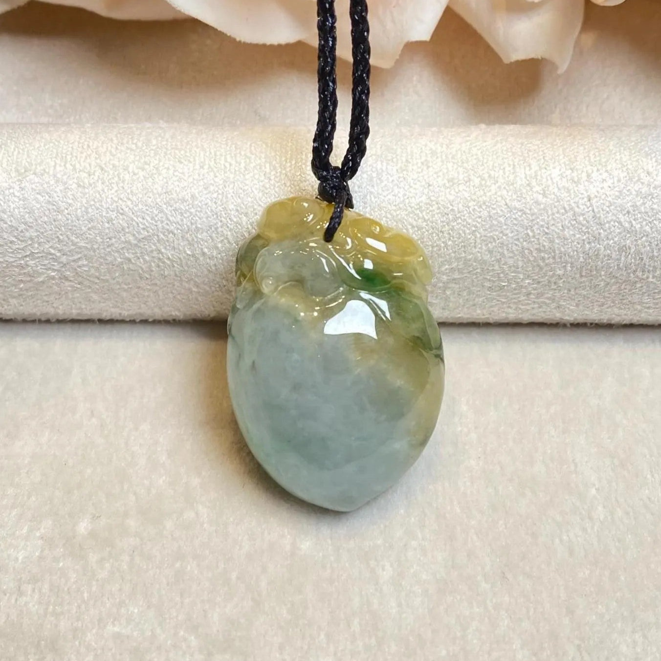 Tri-Color Natural Type-A Jadeite Peach Pendant – Handcrafted Symbol of Harmony and Longevity