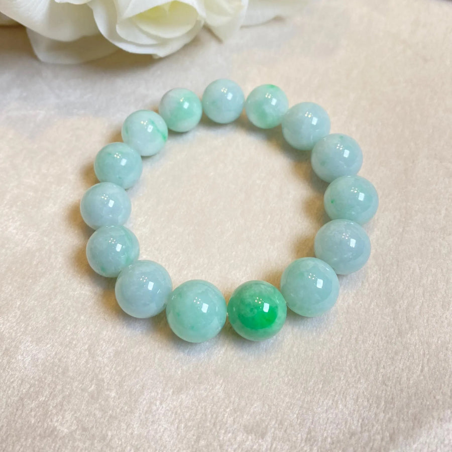 Natural Untreated Green Jadeite Bead Bracelets – Stretchy String (Two Sizes Available)