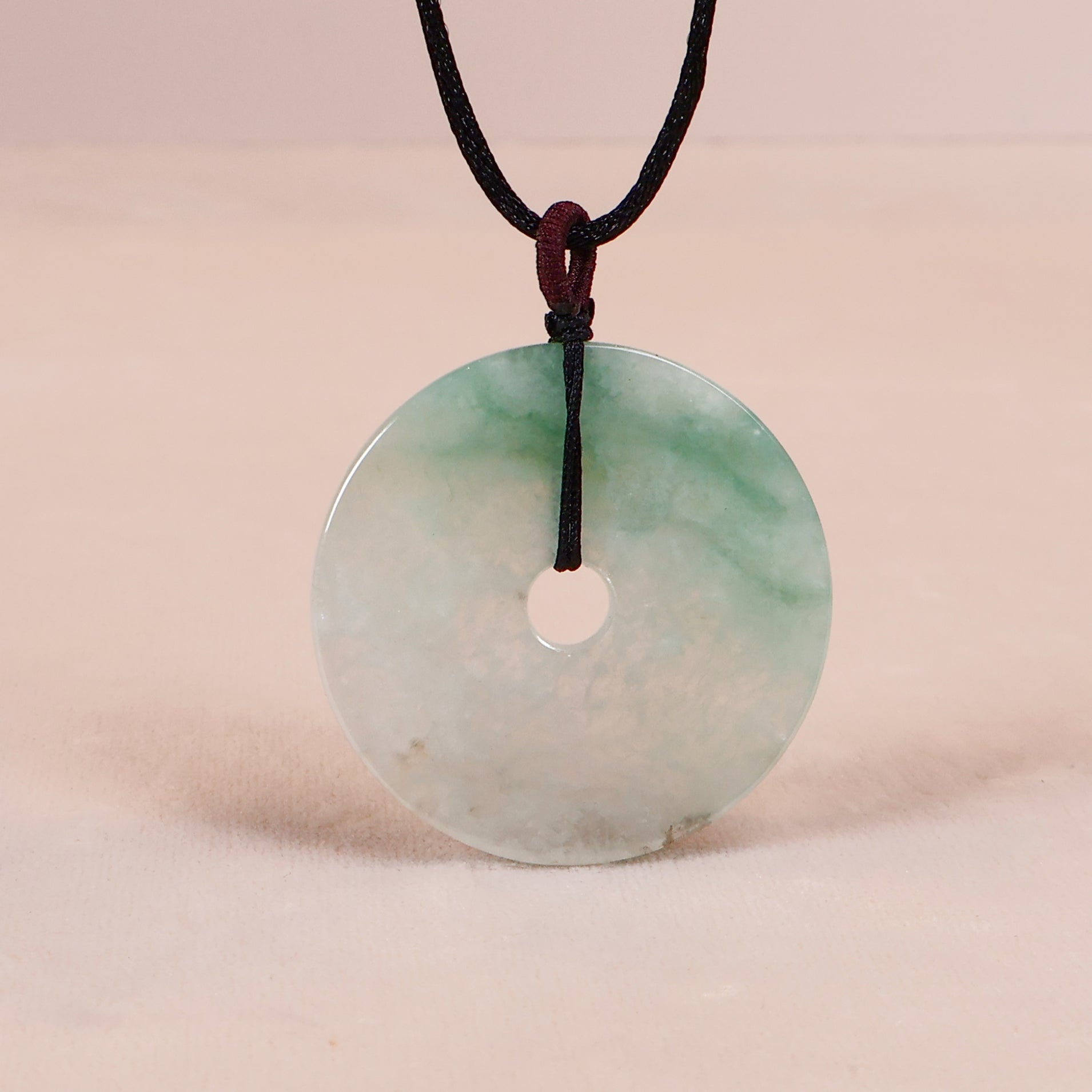 Gradient Bluish Green Jade Disc Pendant Necklace with Adjustable Black Cord