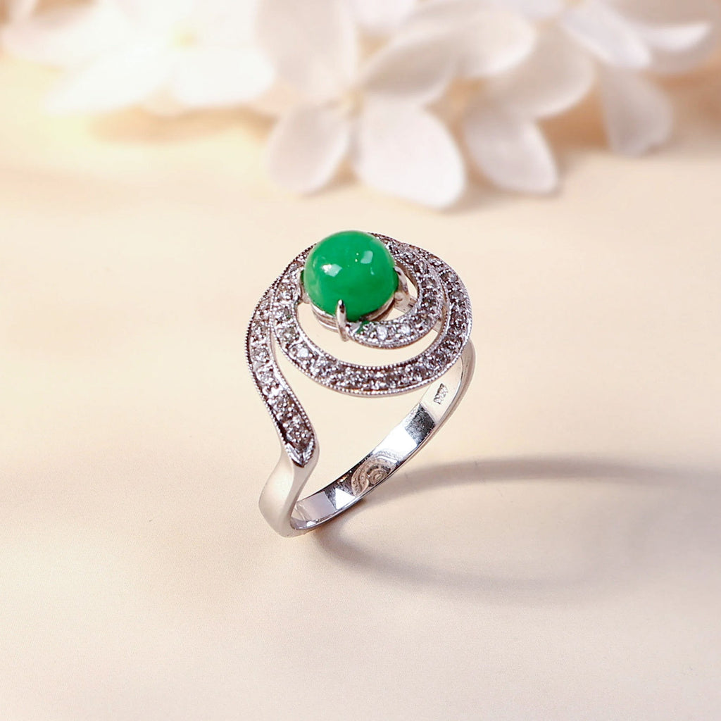 Gransky 18K White Gold Apple Green Jadeite Diamonds Ring