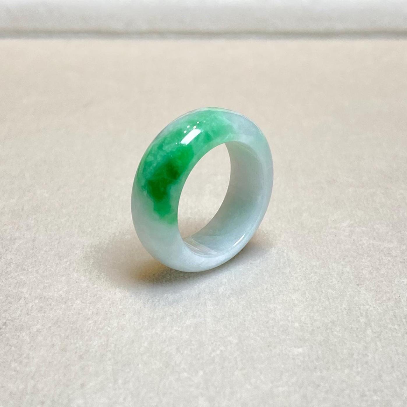 Size 8.25 Natural Type-A Burmese Imperial Green Jade Band Ring