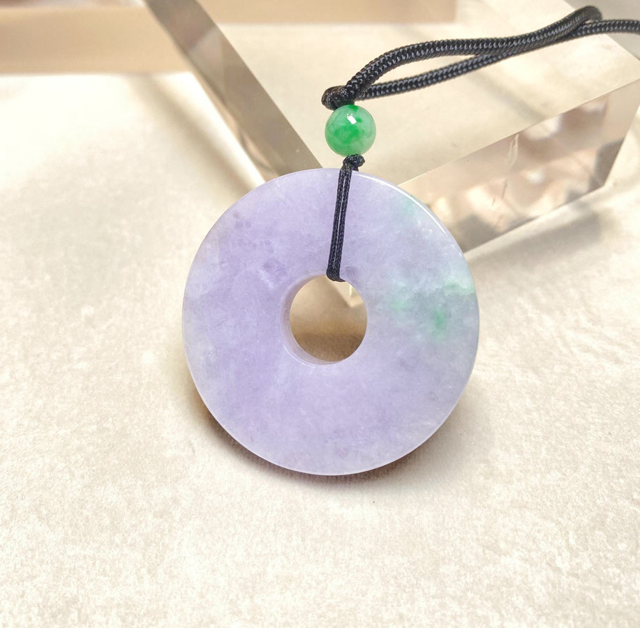 Large Round Purple Jade Pendant Necklace - Genuine Real Jade