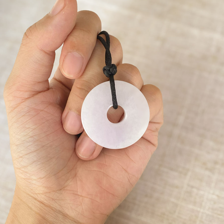 Thick Round Donut Purple Jade Pendant Necklace for Women