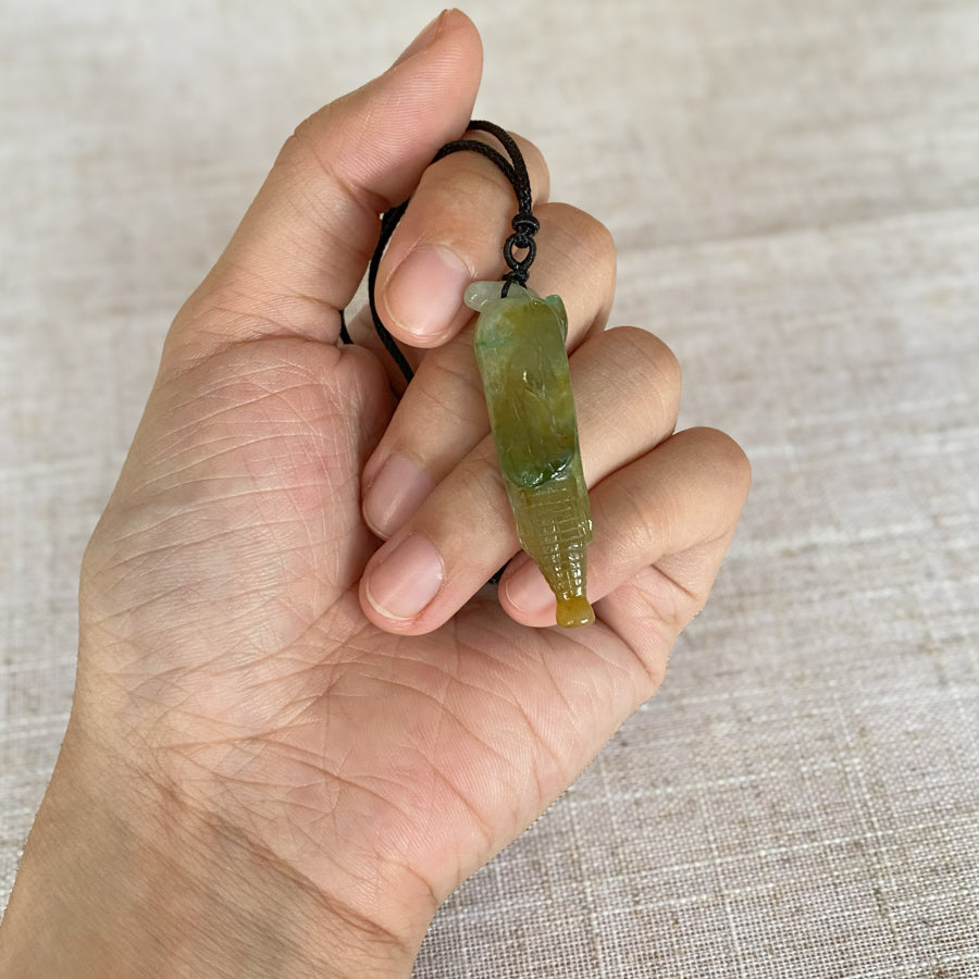 Tri-Color Handcrafted Carving Corn shape Jade Pendant Necklace