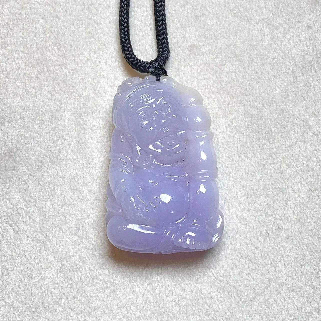 Hand-Carved Purple Jade Happy Buddha Pendant – Spiritual Jewelry