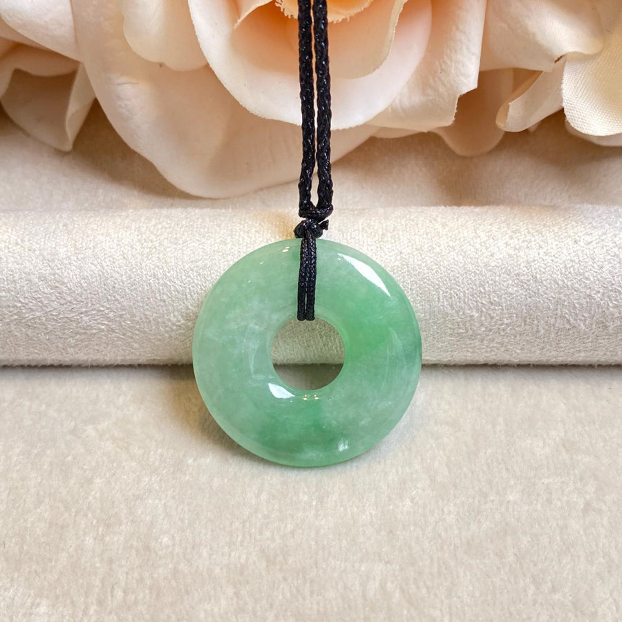 Gransky Natural Green Jade Disc Pendant - Type A Burmese Jadeite, Round Donut Shape