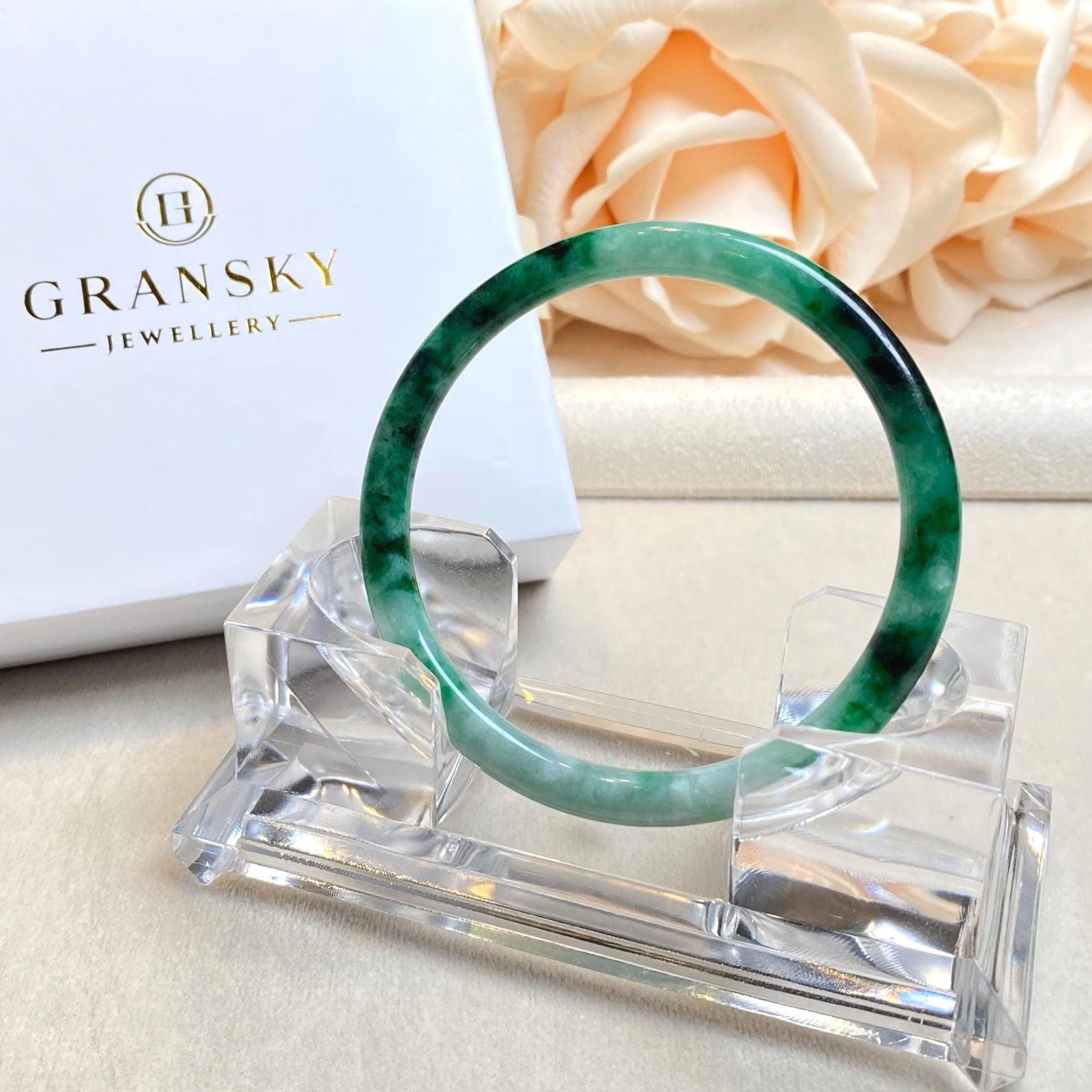 54mm Green Color Jadeite Bangle – Untreated Natural Green Burmese Jadeite