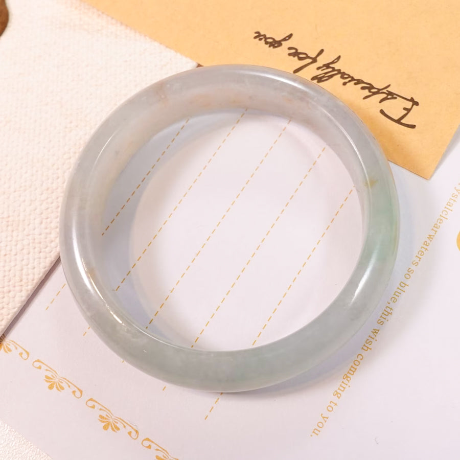 Kids Jadeite Bangle – White Grey Green Size 45.5mm Type-A Jadeite