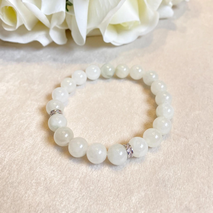 White Jade Beaded Bracelet Natural Type A Burmese Jade