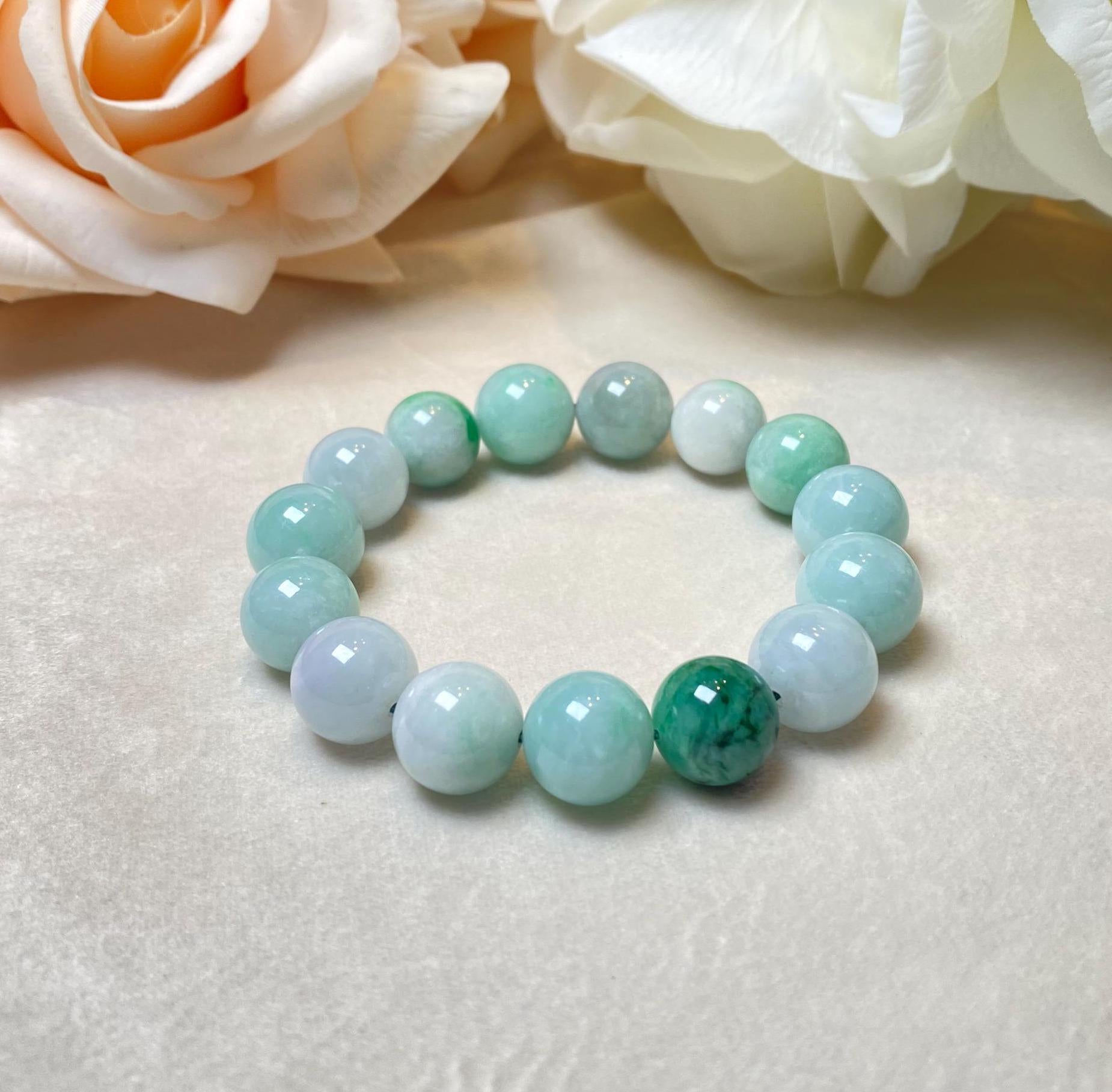 Handcrafted Green Jade Beaded Bracelet – Stretchy 18cm with 15 Natural Jade Beads