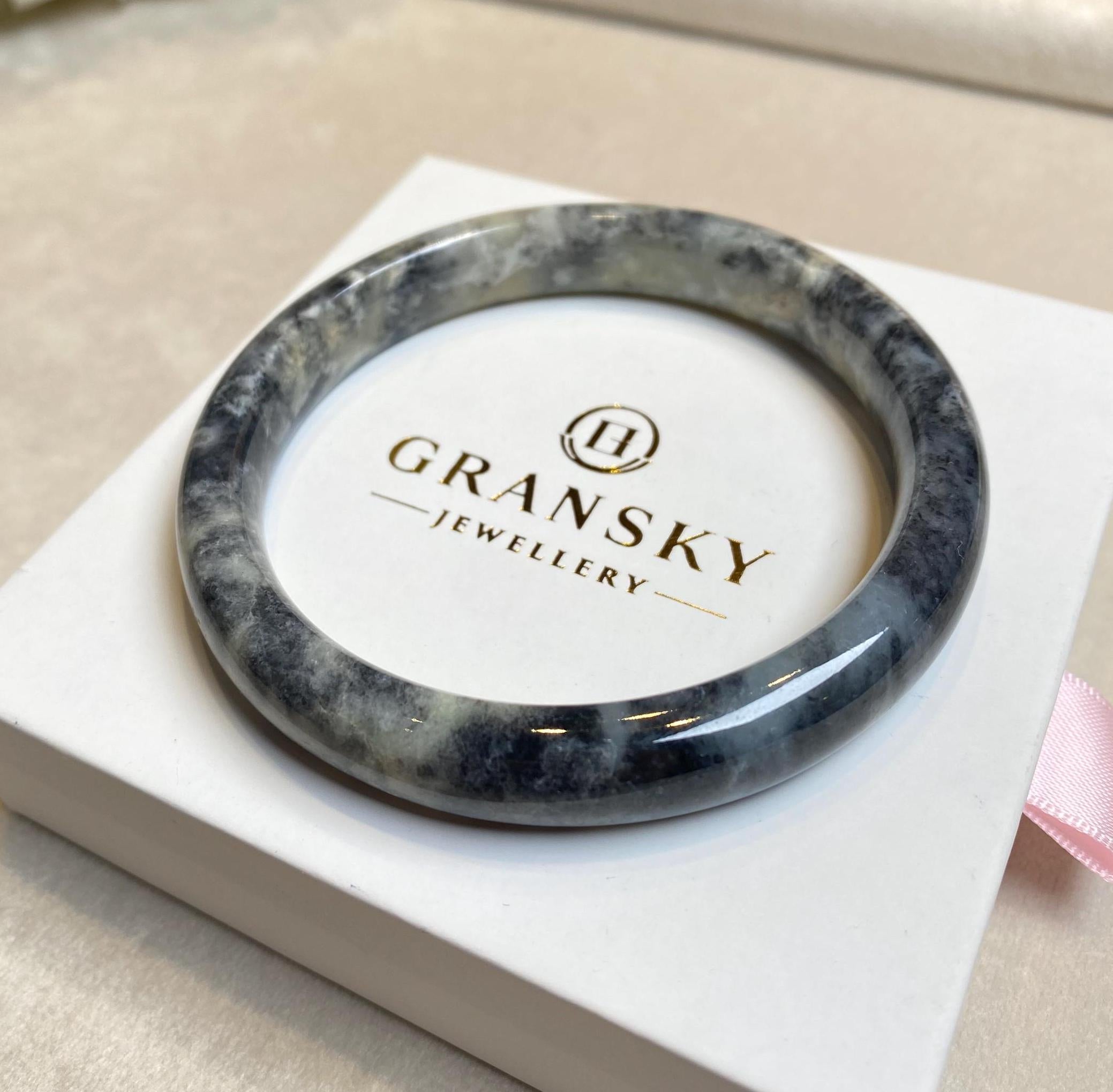 60mm Natural Black Brown Jade Bangle Bracelet - Type-A Burmese Jadeite