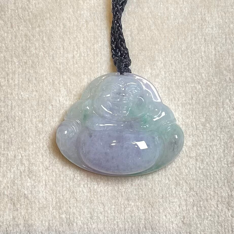 Two-Tone Green & Purple Maitreya Buddha Jade Pendant - Rare Type-A Jadeite