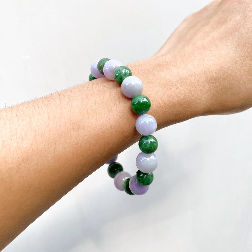 Meditating Beaded Bracelet Intense Green and Purple Jadeite Beads
