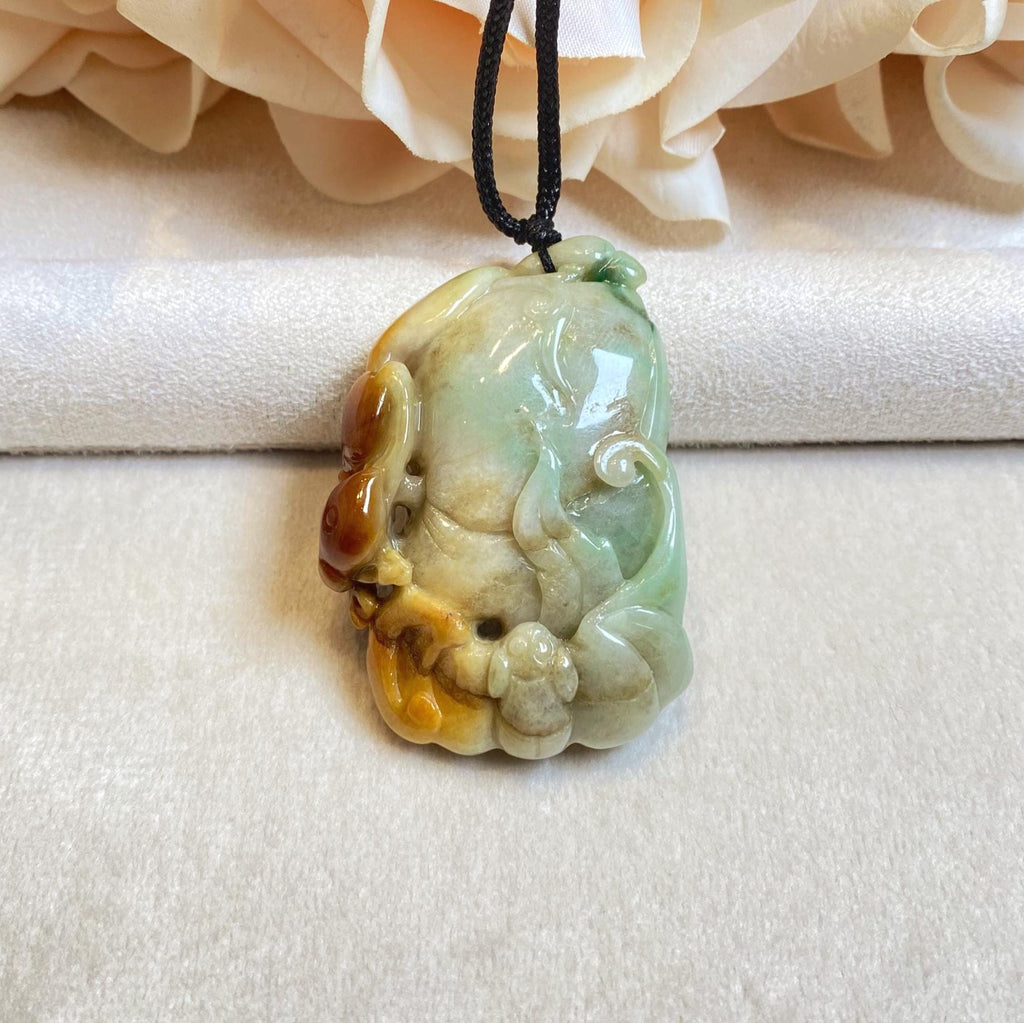 Natural Tri-ColorBrown Jade Ruyi Fushu Carving Pendant