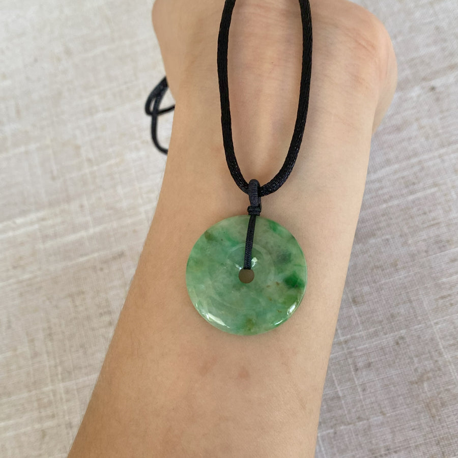 Round Disc Jade Pendant Necklace for Men Lucky Charm