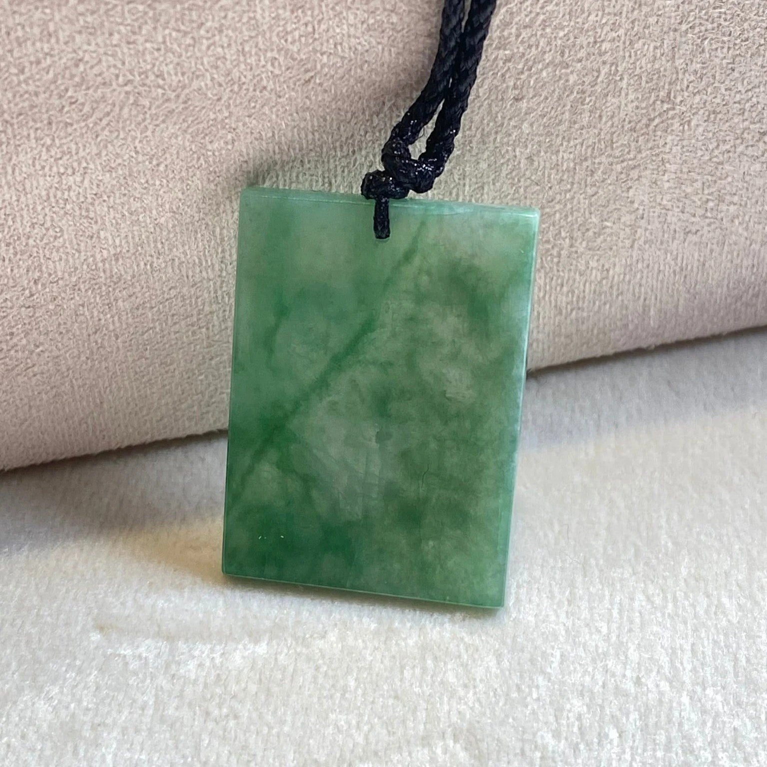 Certified Rectangle Block Green Jade Pendant
