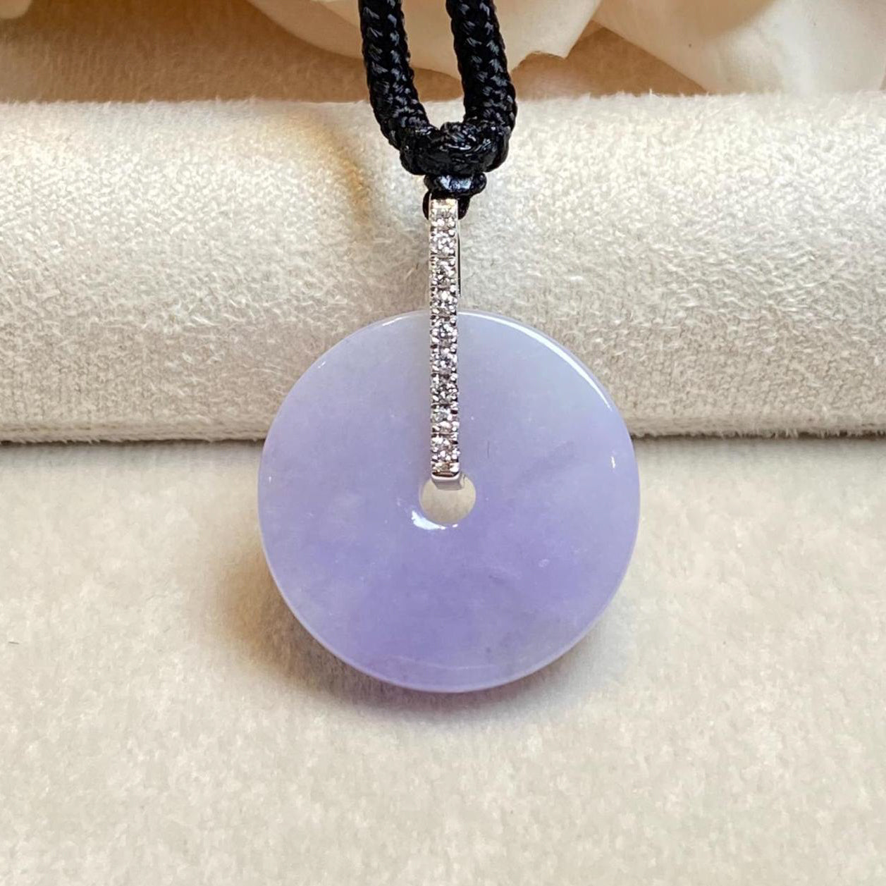 Deep Purple Jade Donut Pendant Necklace in 18K White Gold with Diamonds