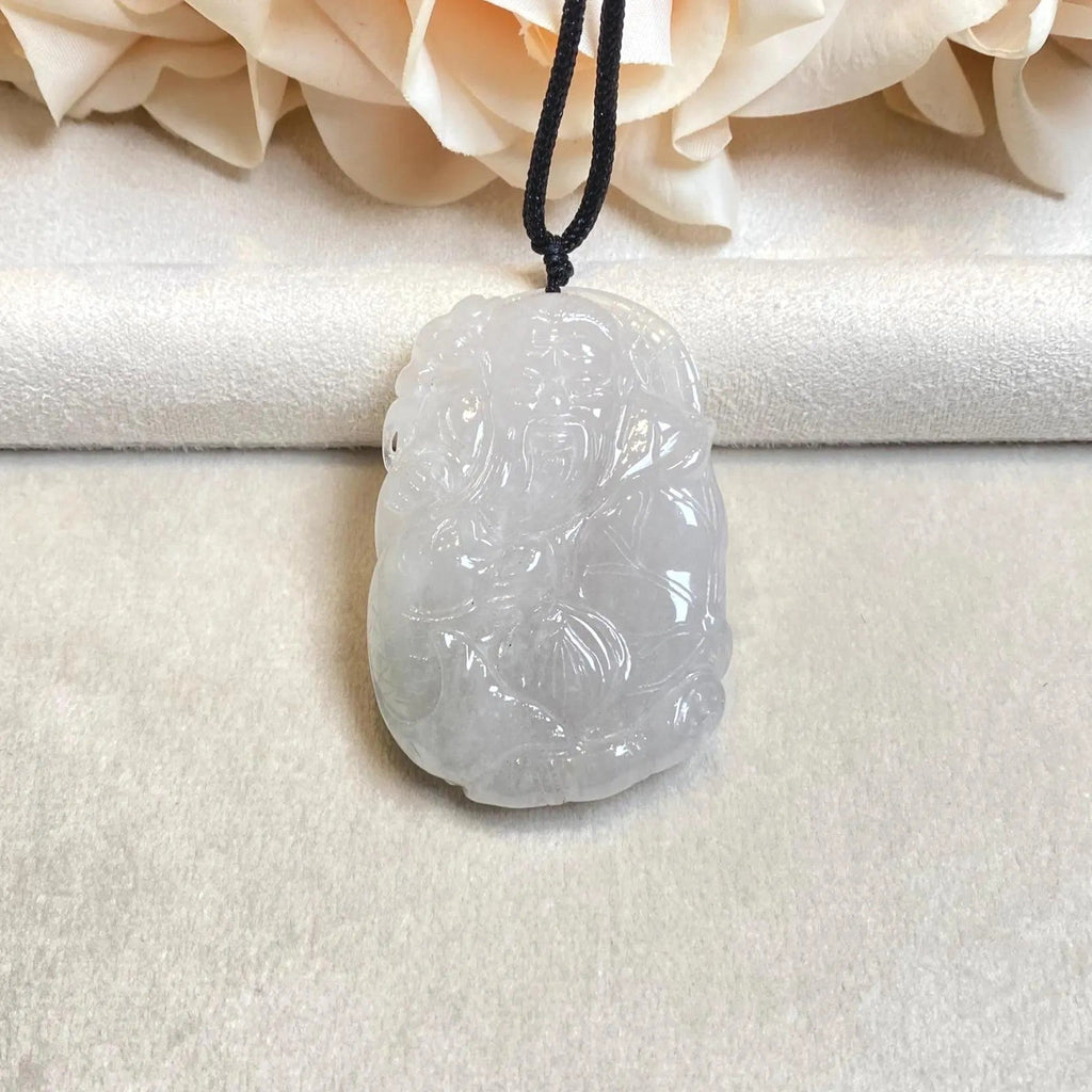 White Burmese Jadeite Shou Xing Pendant - God of Longevity Carving