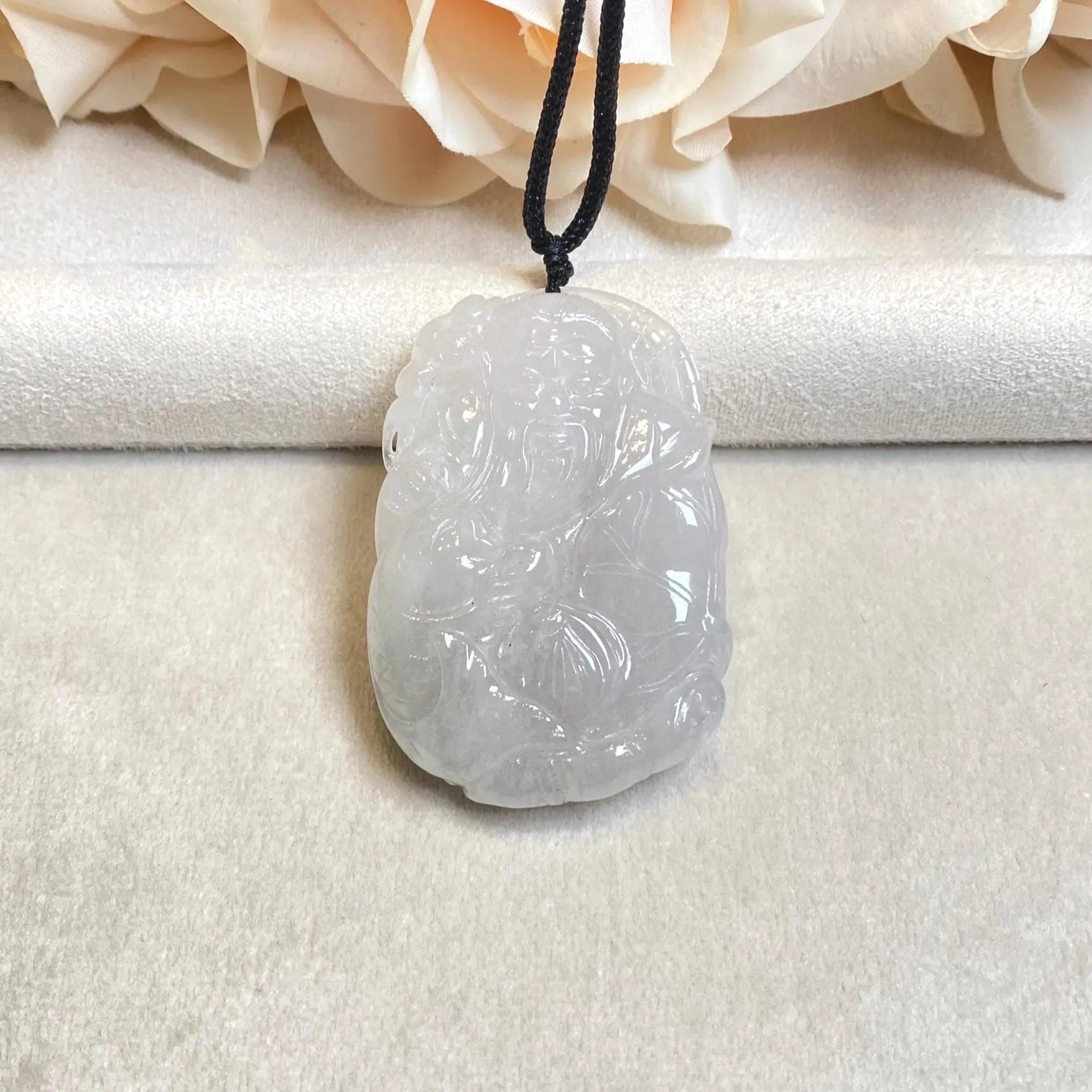 White Burmese Jadeite Shou Xing Pendant - God of Longevity Carving
