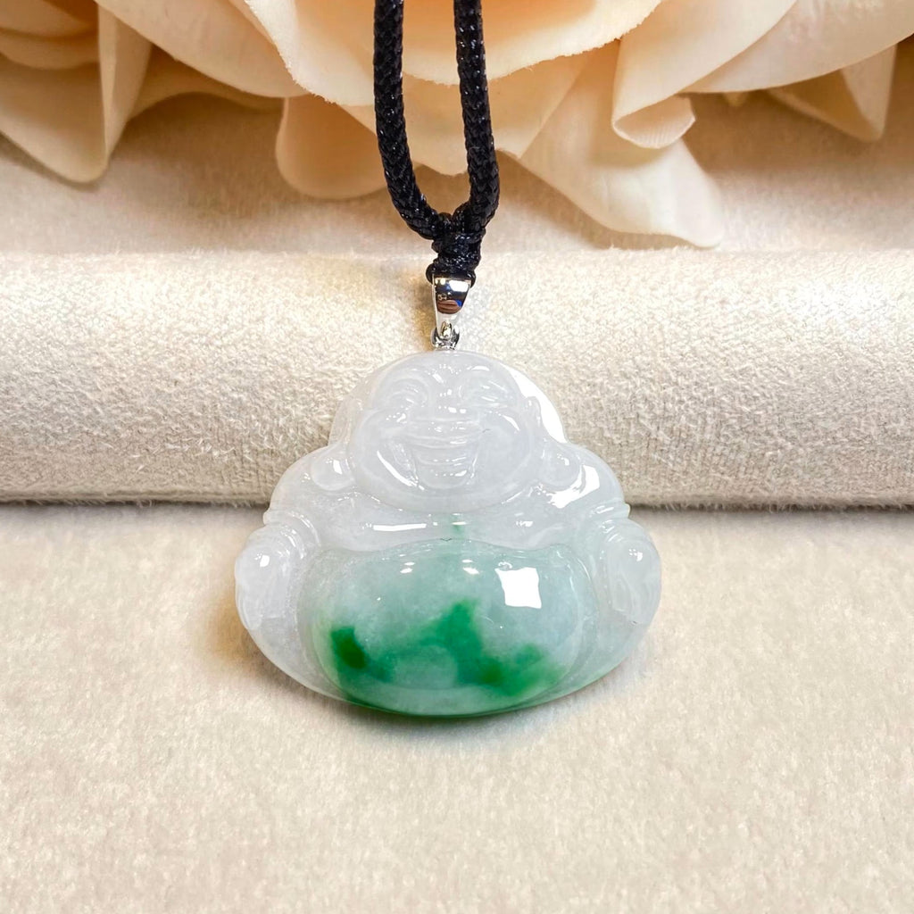 Green Jade Buddha Pendant with 18k Gold Bail - Symbol of Peace and Serenity