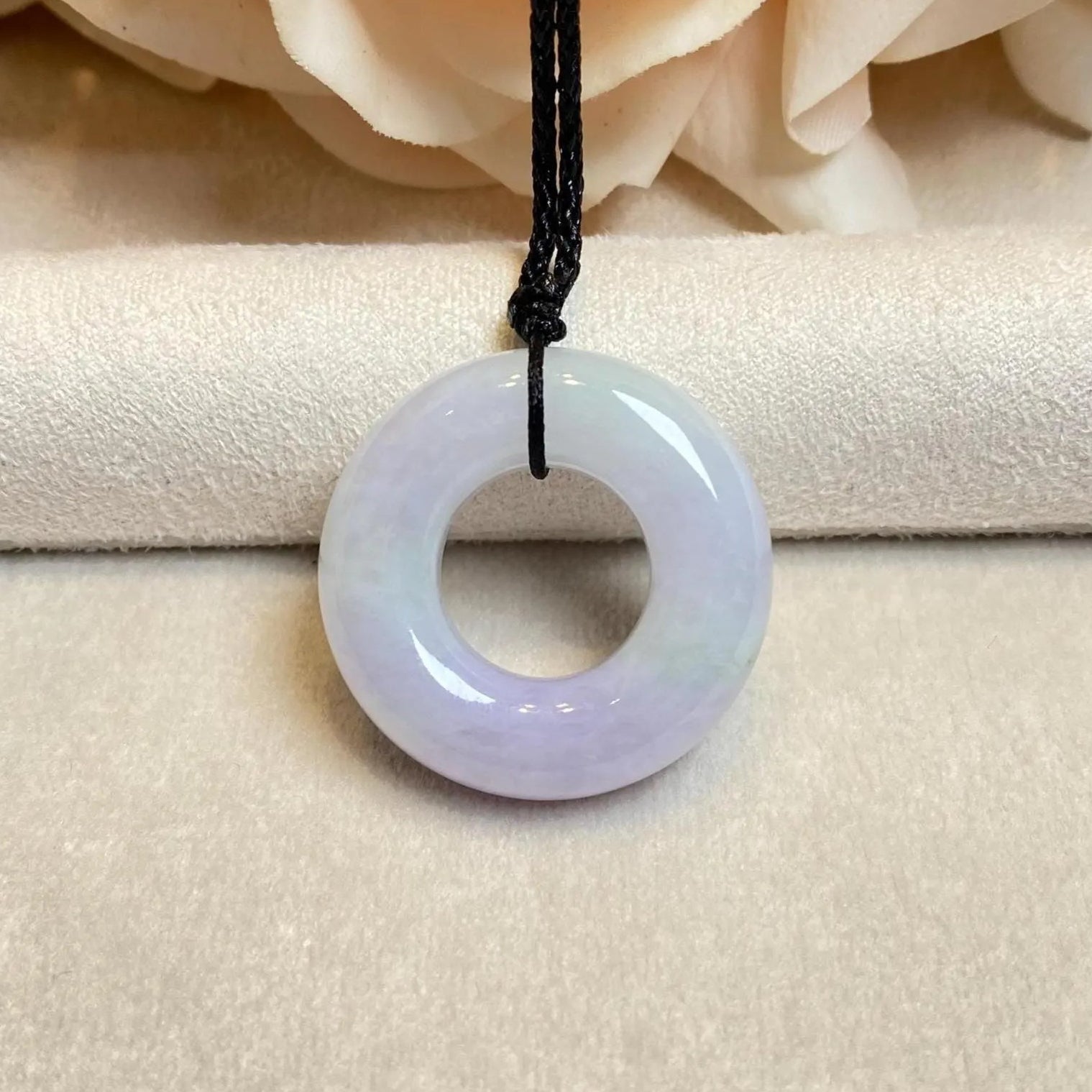 Delicate Purple Jade Round Donut Pendant 27mm - Calming Gemstone