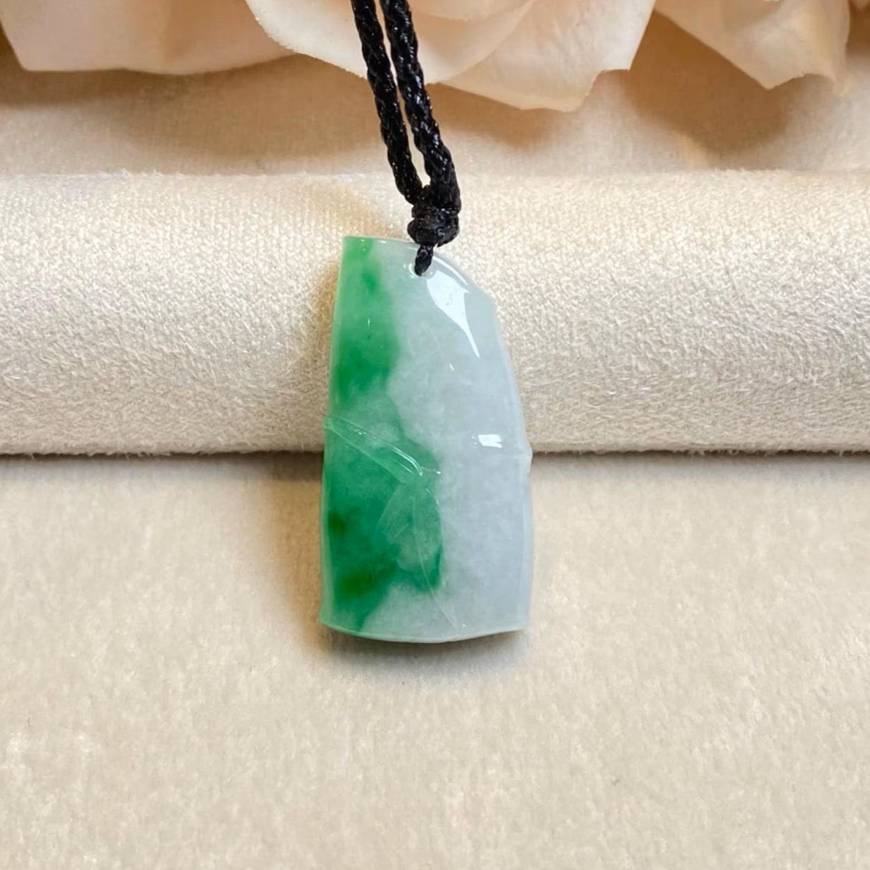 Natural Green Burmese Jadeite Bamboo Pendant