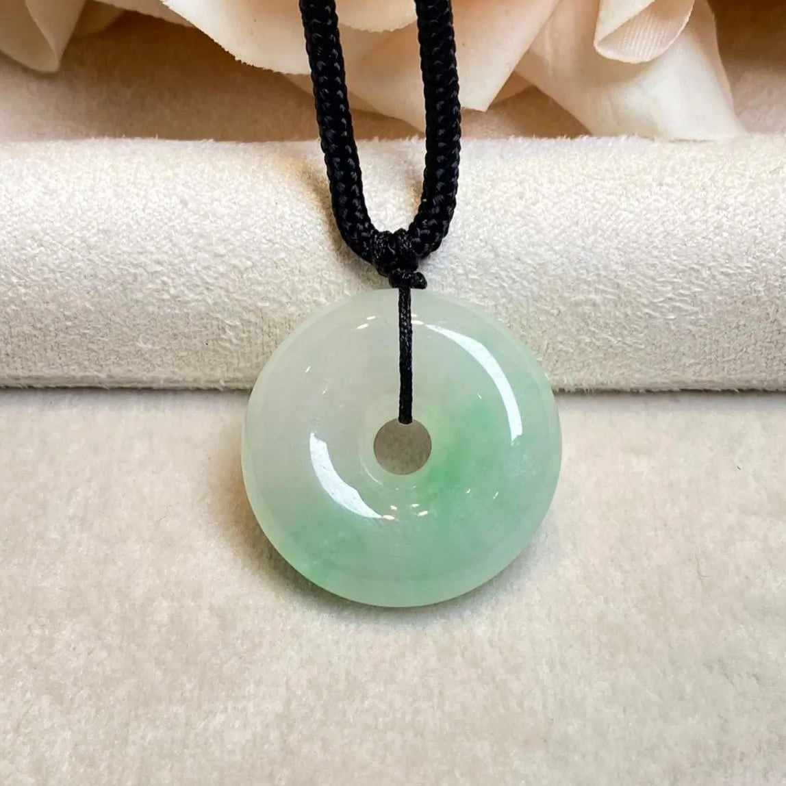 Highly Translucent Bright Green Burmese Jade Disc Pendant