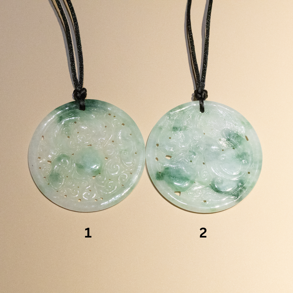 Genuine Green Jade Carved Dragon Round Pendant Necklace