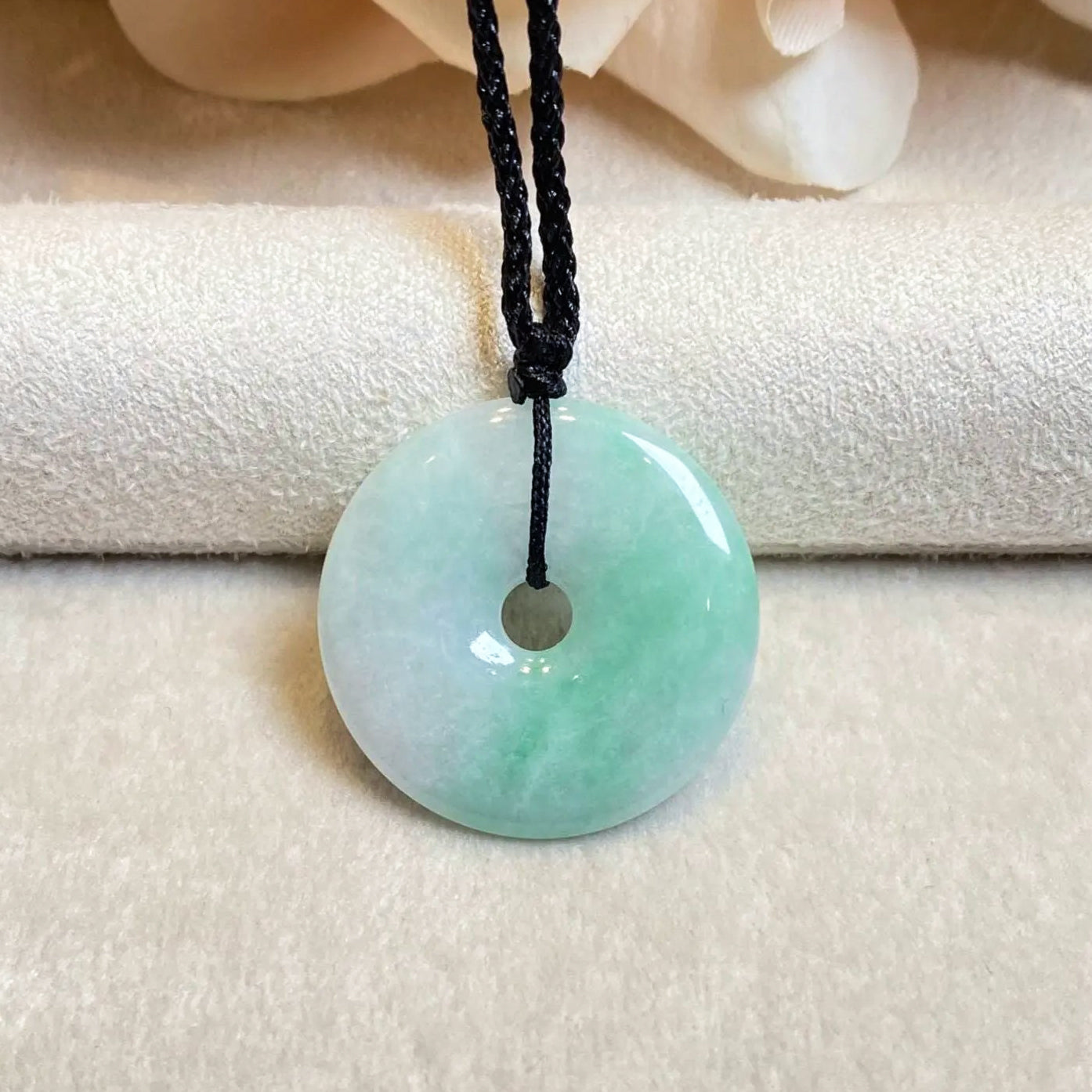 23mm Green Jade Round Donut Pendant - Calming Gemstone