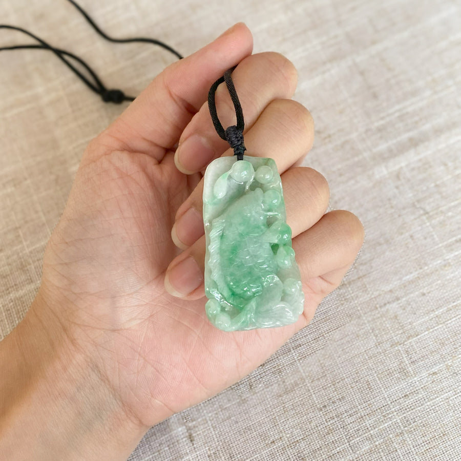 Hand-Carved Carp Jadeite Jade Pandant Jewelry