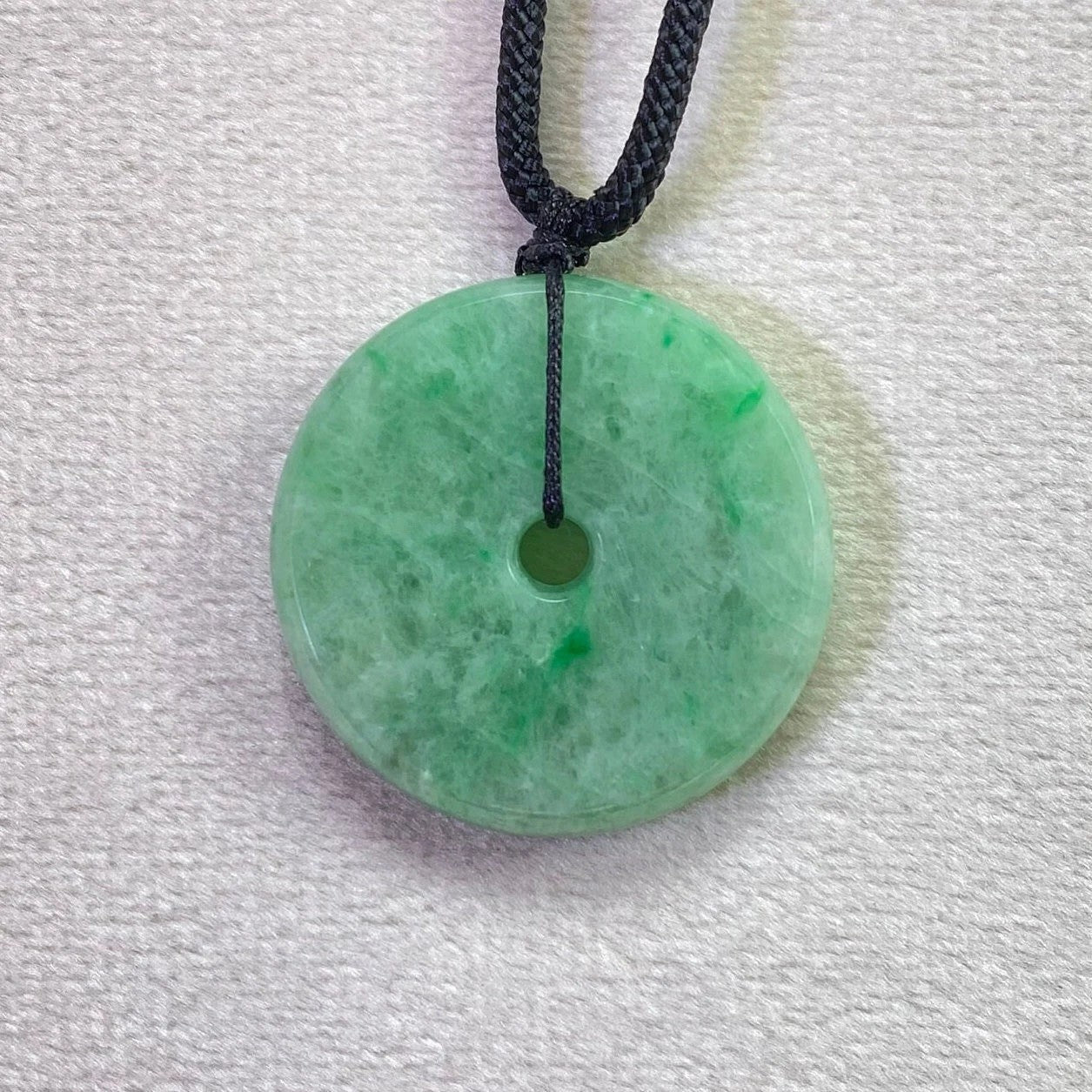Delicate Green Round Disc Jade Pendant - 28.1mm Width Adjustable Cord