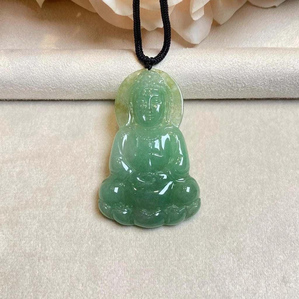 GuanYin Brownish Green Jade Pendant Necklace