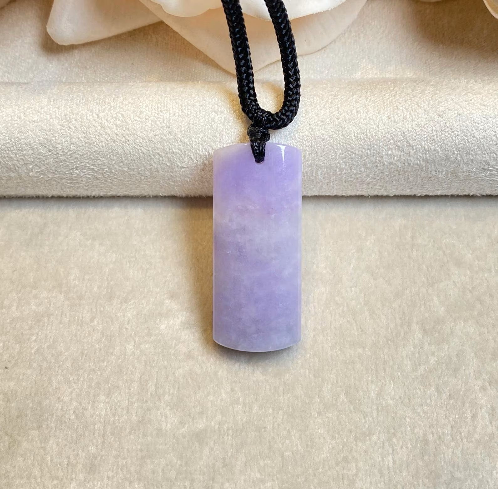 Certified Purple Jade Block Pendant - Natural Intense Lavender
