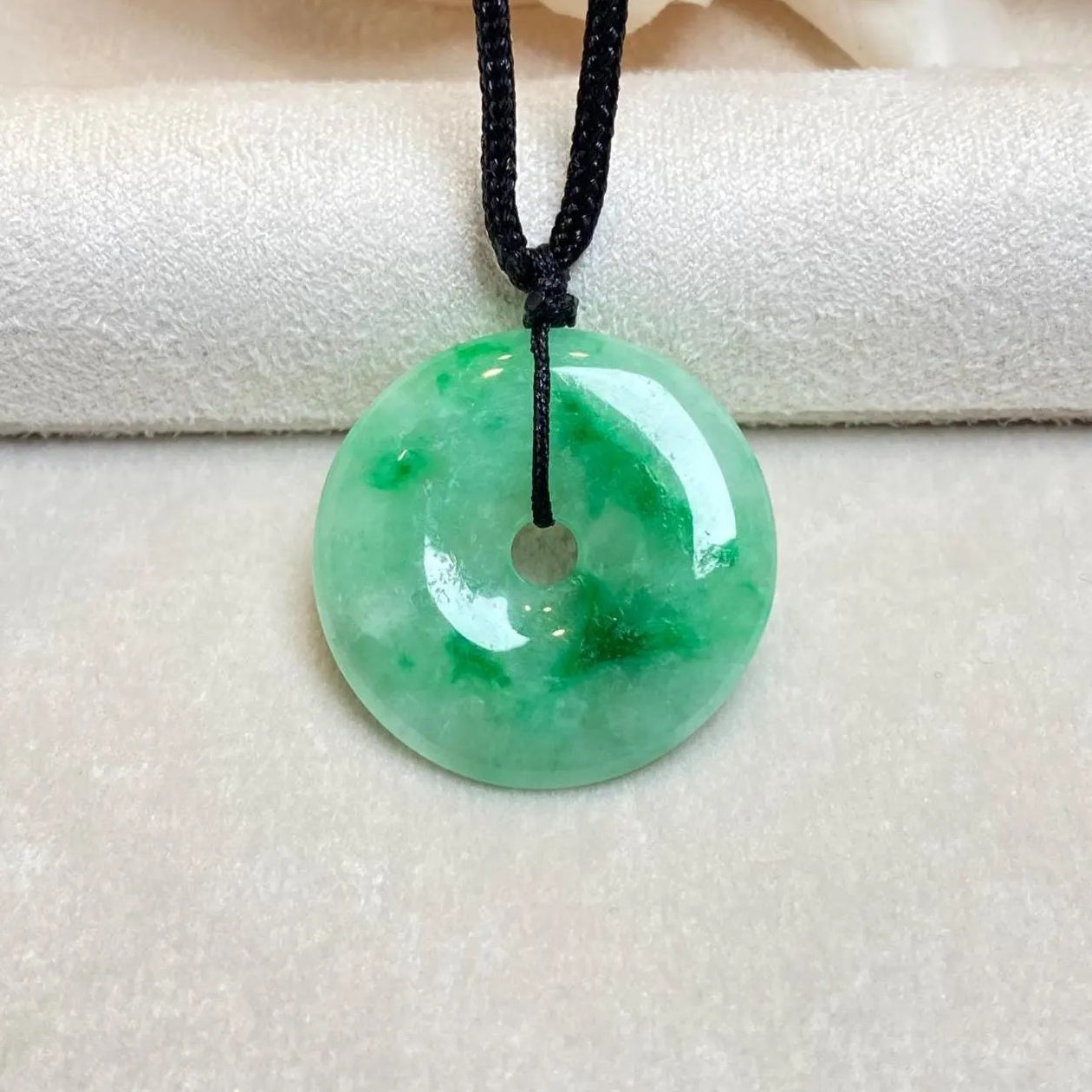 Bright Apple Green Jade Disc Pendant Necklace - Natural Grade A Jade