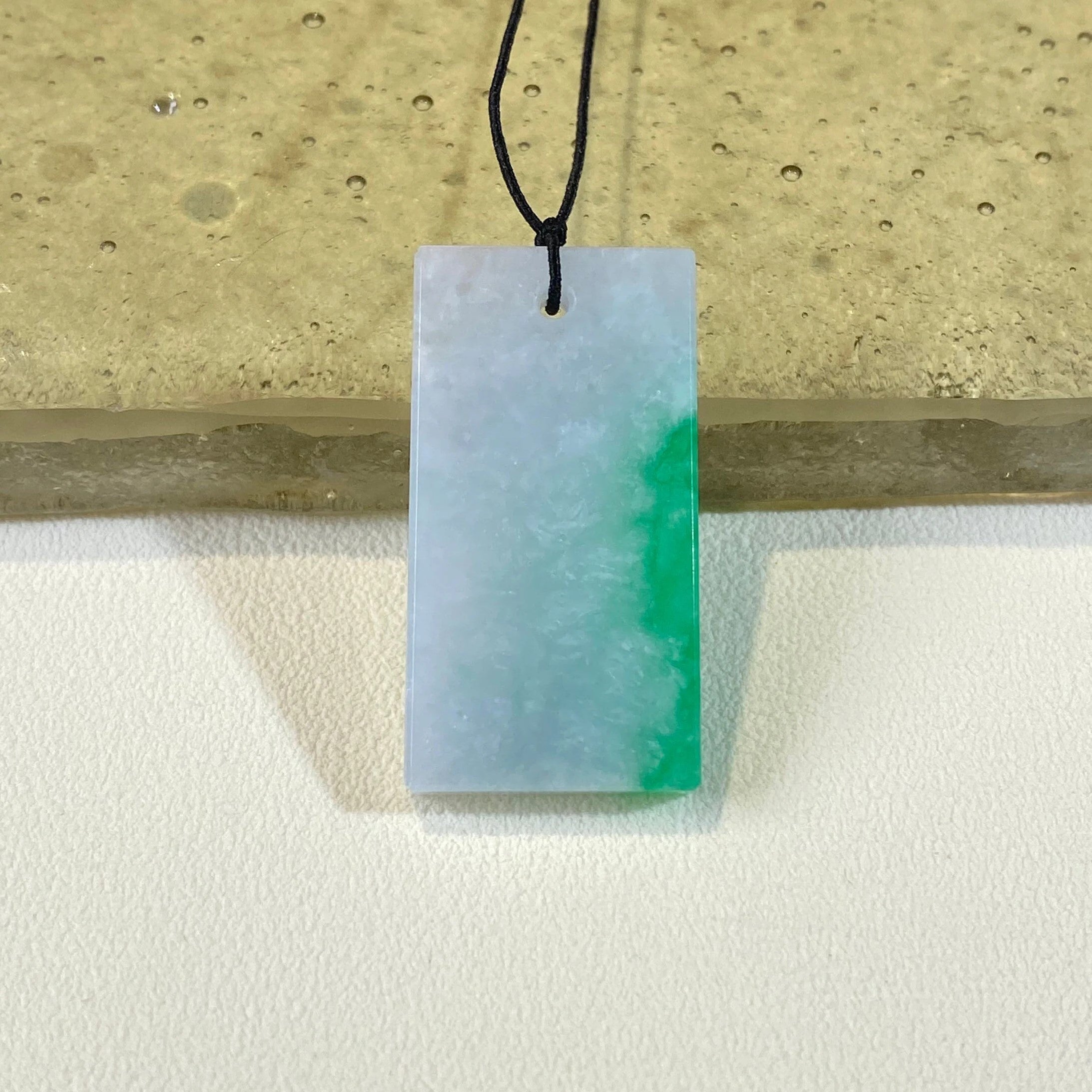 Minimalistic Gradient Green Jade Block Pendant