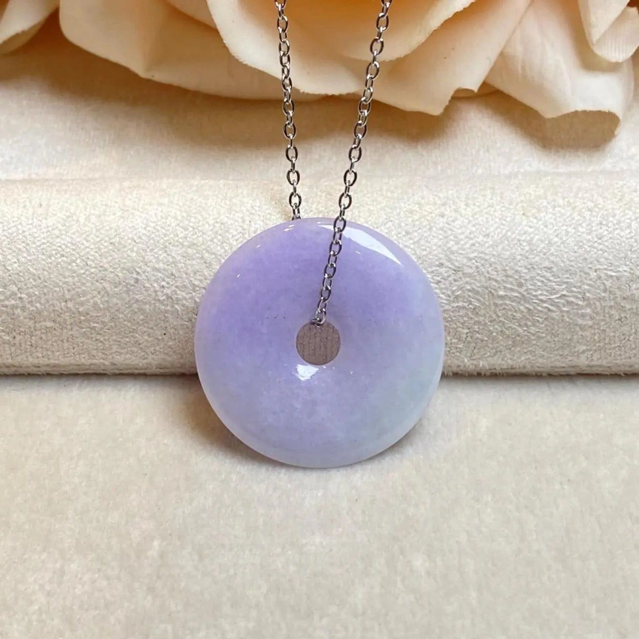 Intense Purple Jade Donut Pendant Necklace - Type-A Burmese Jadeite