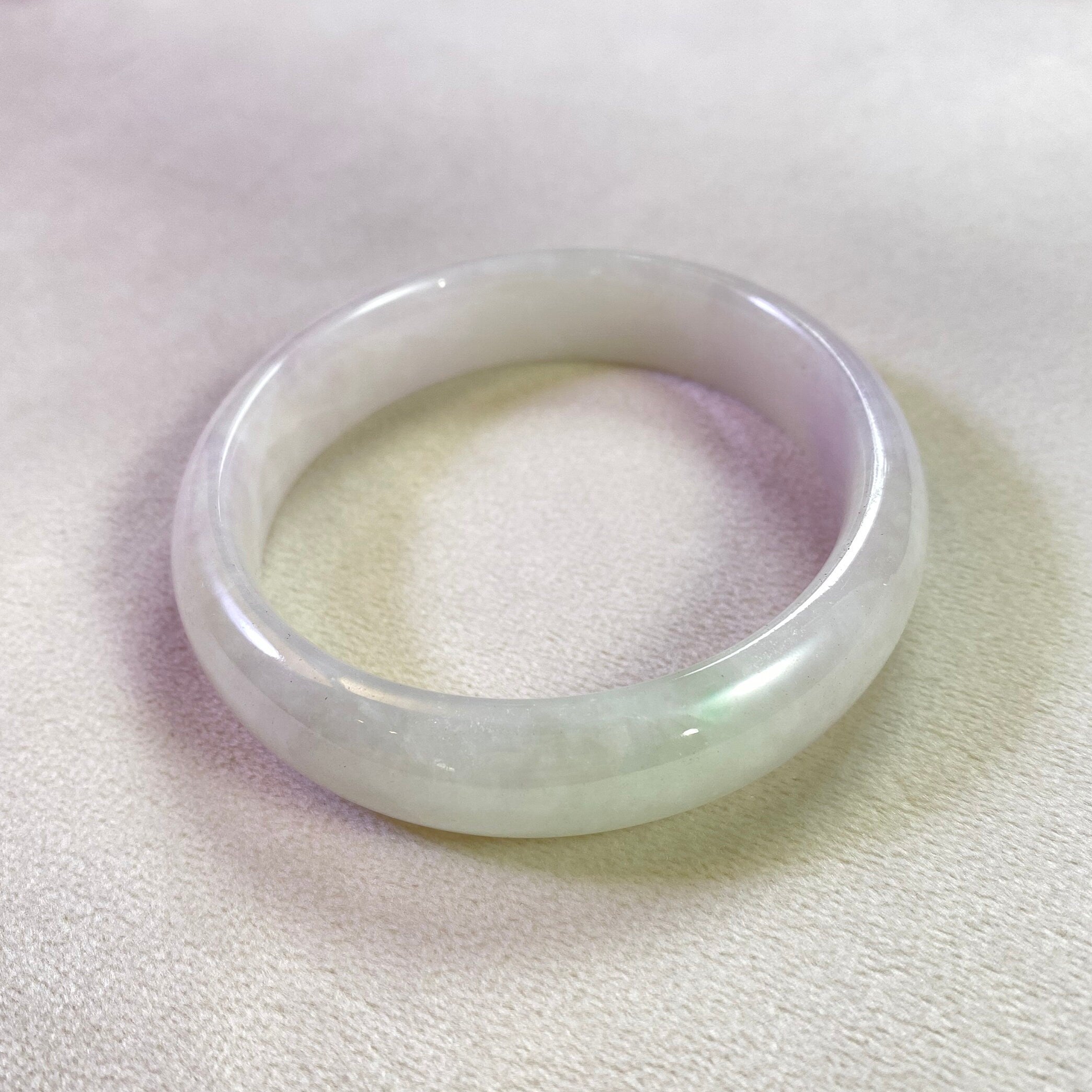 55.4mm Natural Jadeite Real Jade Grey Green Bangle Bracelet