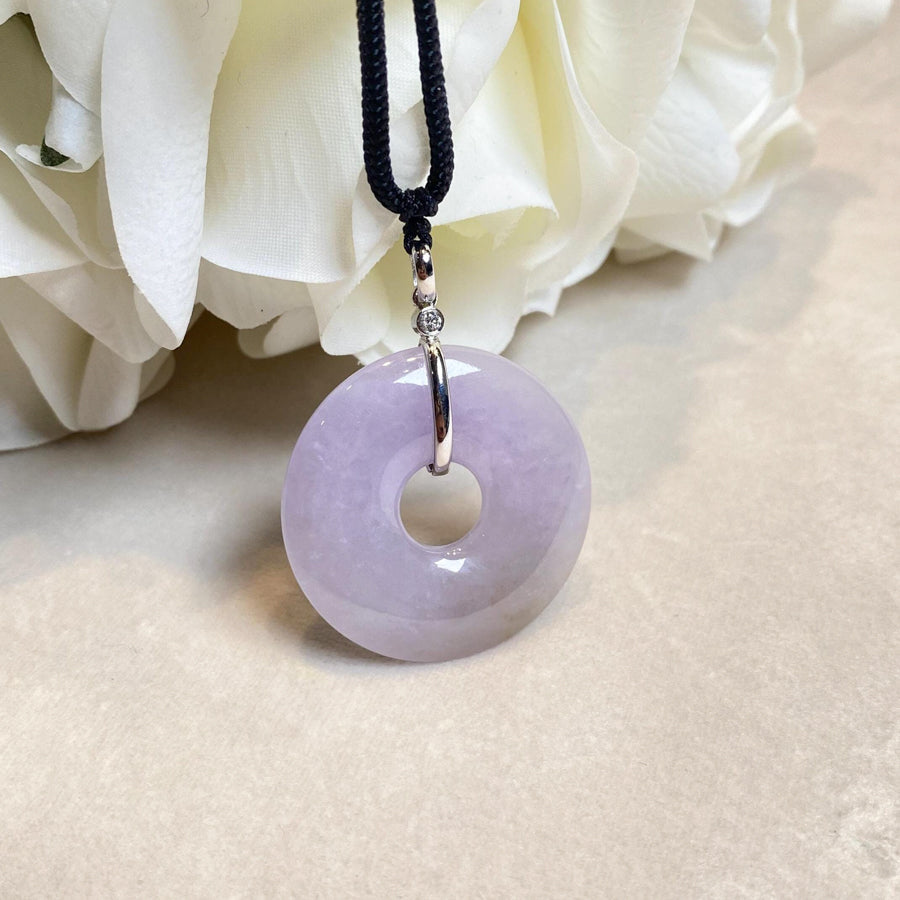 Round Purple Jadeite Disc Pendant in 18K White Gold with Diamonds